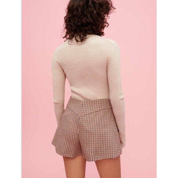 NWT Maje camel houndstooth flare cotton wool blend skirt style shorts, M - Picture 6 of 10